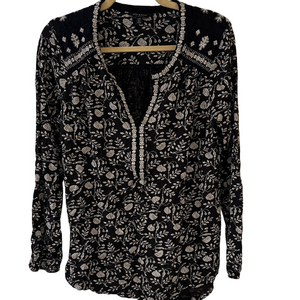 Lucky Brand Floral Black and White Women's Top - Large